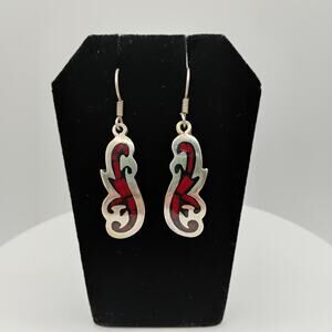 Taxco Red Jasper Inlay Sterling Silver Earrings